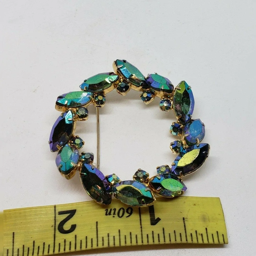 Vintage Brooch Blue Purple Pin  Rhinestone Estate